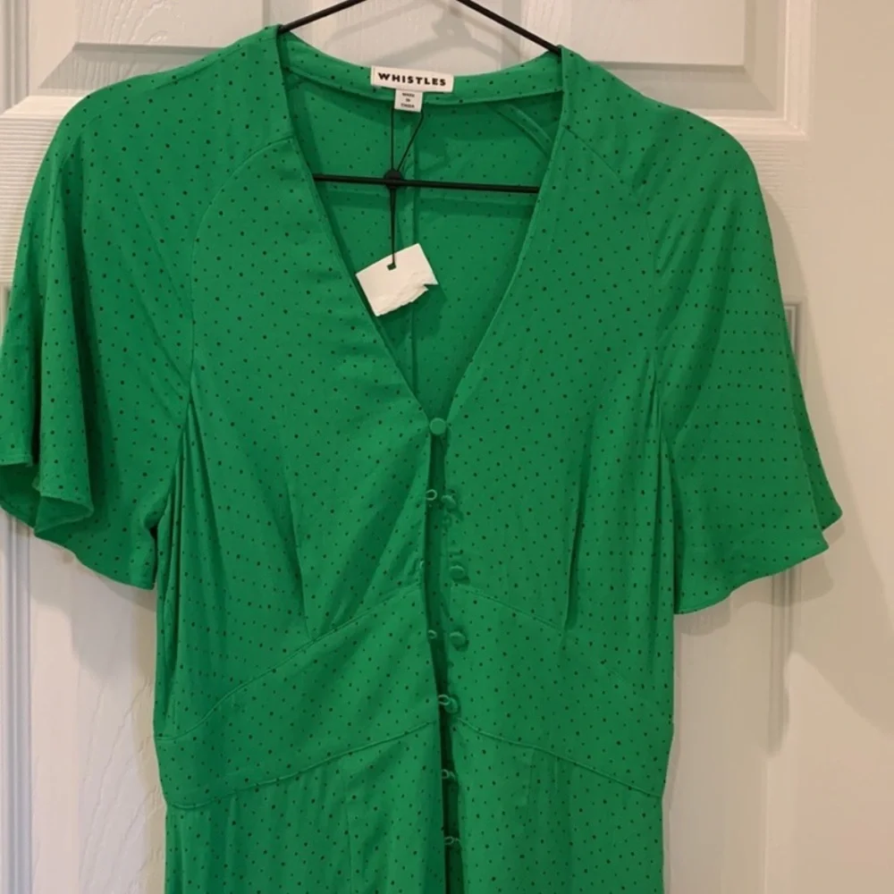 Whistles Kelly Green Micro Spot Polka Dot Modest Midi Dress Size 2 - Picture 9 of 12